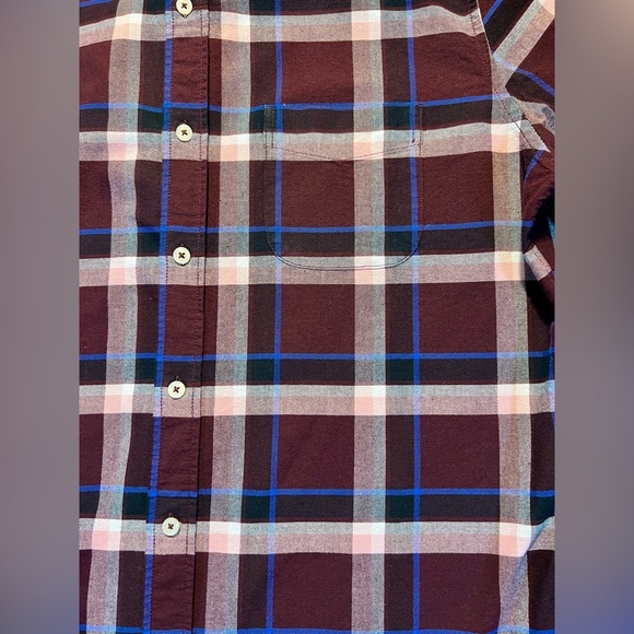 Aeropostale Men’s Large Button Down Shirt Plaid Long Sleeve Cotton Burgundy Blue - Picture 5 of 5